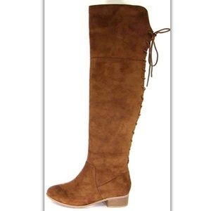 Chestnut Over-the-Knee Corset Back Boots